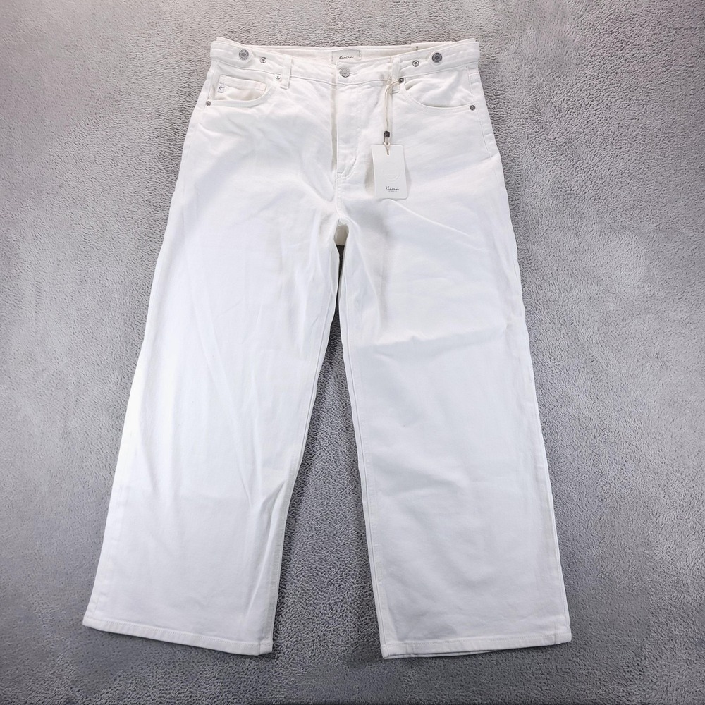 KanCan Jeans Womens 31 White Ultra High Rise Cropped Wide Leg Stretch Denim